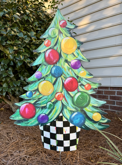 Christmas Tree Abstract Colorful - Christmas Corrugated Coroplast Yard Stake