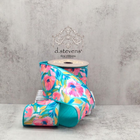 Watercolor Floral Wired Ribbon - 4" x 10yds