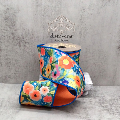 Watercolor Floral Garden Wired Ribbon - 4" x 10yds