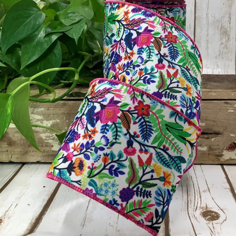Artful Floral Garden Wired Ribbon - 4” x 10yds