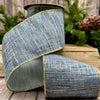 Blue & Gold Jacquard Crisscross Wired Ribbon - 4" x 10yds