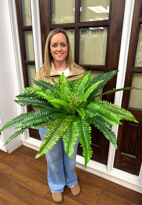 37" Boston Fern Bush 6 Stems, 36 Leaves - UV Protected - Green