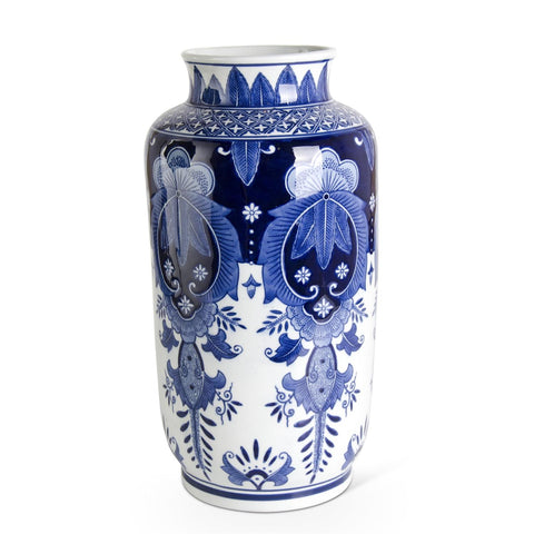 15.5" Ceramic Royal Blue & White Tall Vase