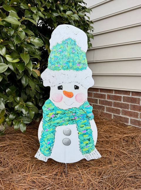 Snuggled Up For Winter Snowman - Winter Corrugated Coroplast Yard Stake
