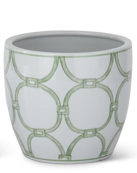Medium Ceramic Pots with Drains - Green & White