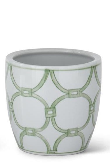 Small Ceramic Pots with Drains - Green & White