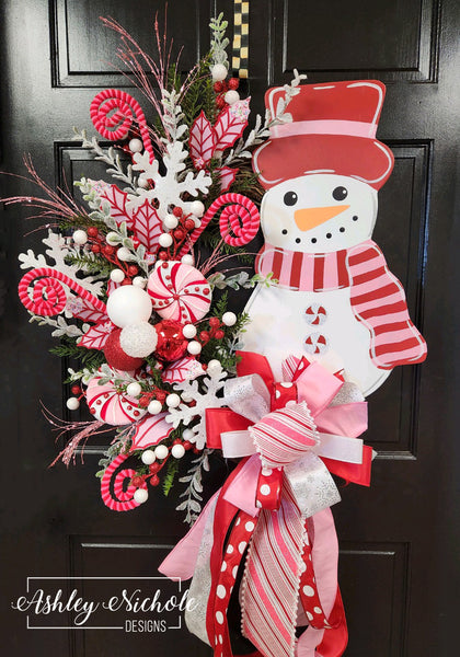 Flake wreath attachment, Flake the Snowman, Christmas Snowman, winter wreath attachment, Snowman fashion wreath attachment, Peppermint snowman