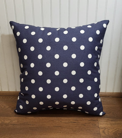 Outdoor Pillow - Navy Blue with White Polka Dot