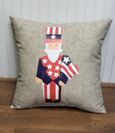 Custom Pillow - Uncle Sam Full Body Patriotic on Beechwood Tan Outdoor Fabric