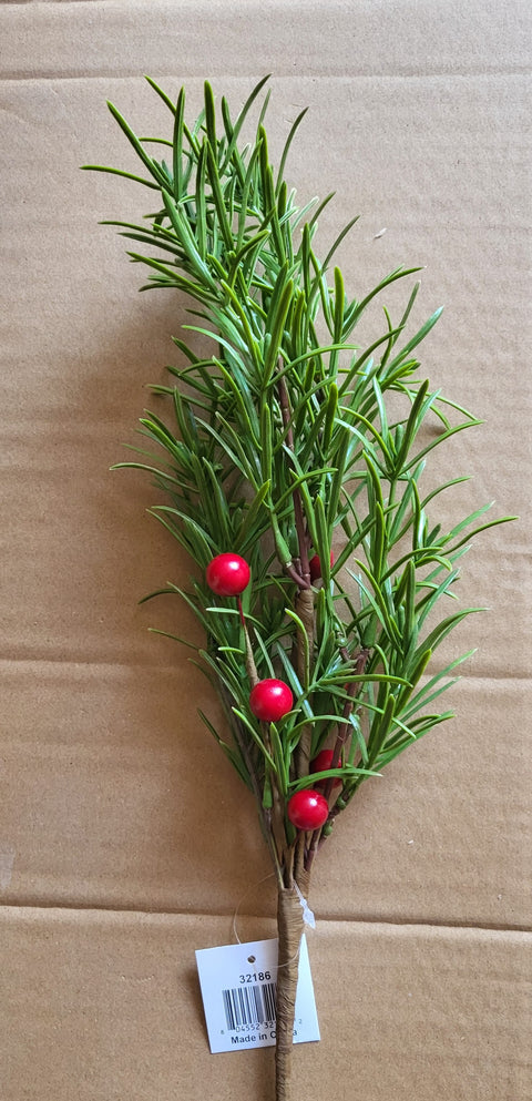 18" Sparkled Glitter Grass Bush with Red Berries