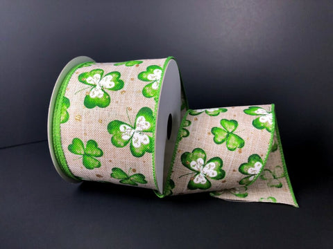 Burlap w/ Shamrocks - 2.5" x 10yds