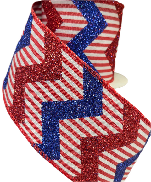 Glitter Chevron Patriotic Wired Ribbon - 2.5" x 10yds