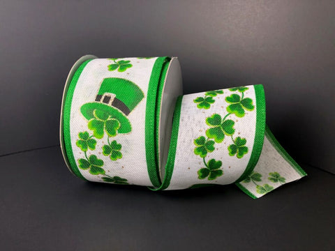 Hat & Shamrocks Wired Ribbon - 2.5" x 10yds