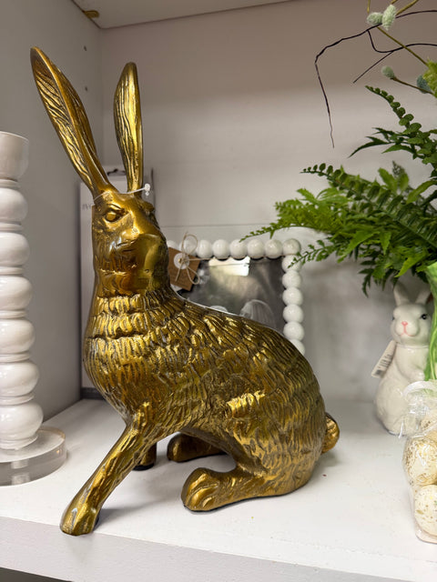 13" Aluminum Sitting Rabbit - Antique Gold