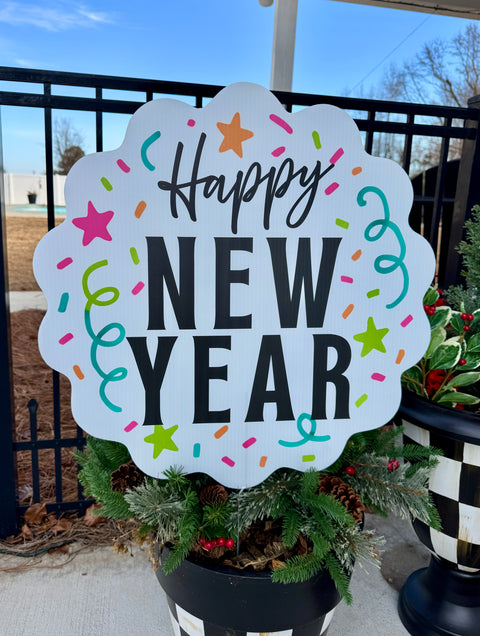 Colorful New Years - Corrugated Coroplast Yard Stake
