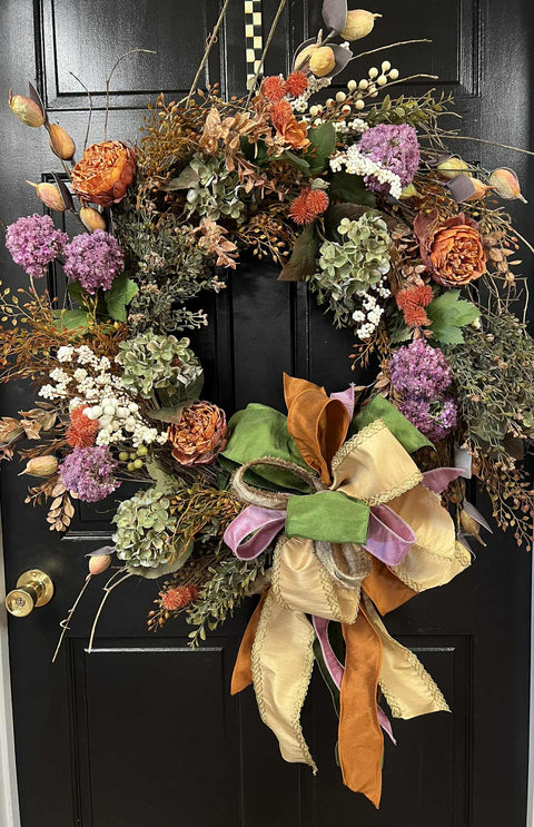 Rich Fall Floral & Twig Wreath - OVERSIZED