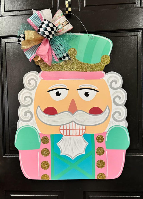 Pastels & Golds Nutcracker Christmas Door Hanger - (Hand Painted)