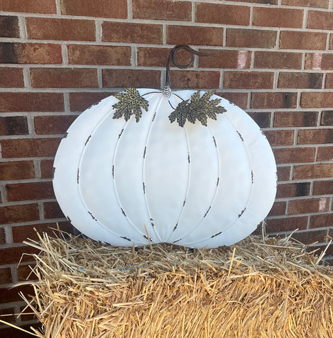 24" Pumpkin Yard Art Metal Stake - White