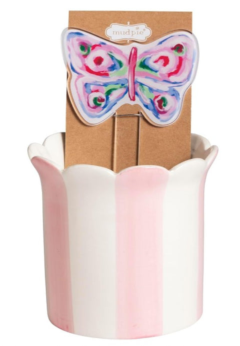 Butterfly Pot With Plant Stake - Pink