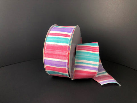 Teal, Lavender & Pink Stripes Wired Ribbon - 1.5" x 10yds