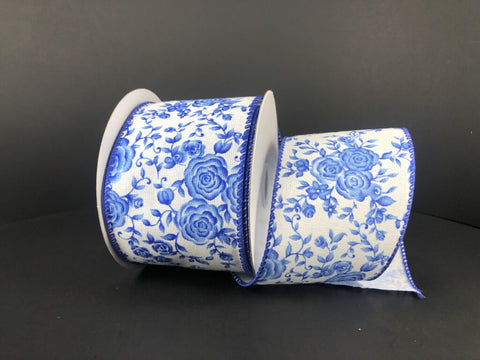 Cobalt Hombre Roses Wired Ribbon - 2.5" x 10yds