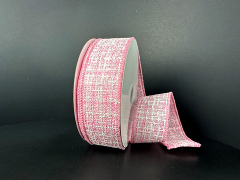 Pink Embellished Tweed Wired Ribbon - 1.5" x 10yds