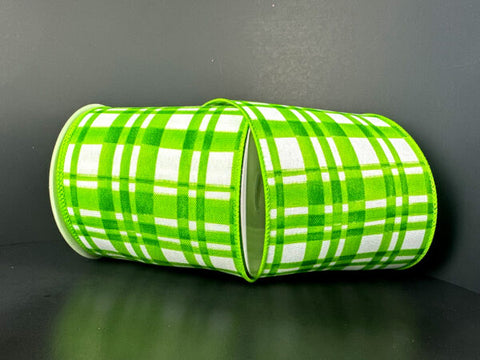 Green Watercolor Tuttola Plaid Wired Ribbon - 4" x 10yds