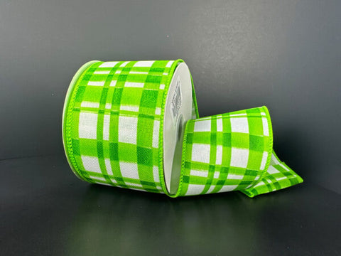 Green Watercolor Tuttola Plaid Wired Ribbon - 2.5" x 10yds