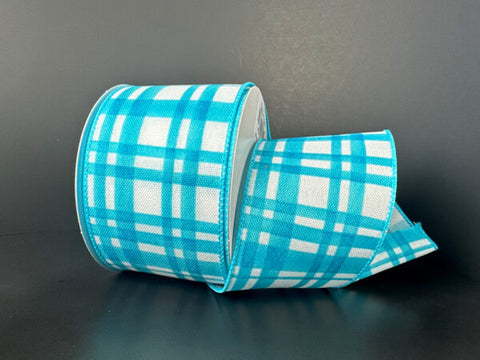 Blue Watercolor Tuttola Plaid Wired Ribbon - 2.5" x 10yds