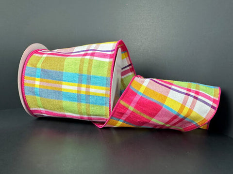 Bright Muti Color Summer Plaid Wired Ribbon - 4" x 10yds
