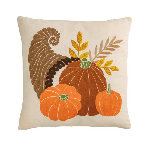Cornucopia Embroidered PIllow - Beige/Khaki