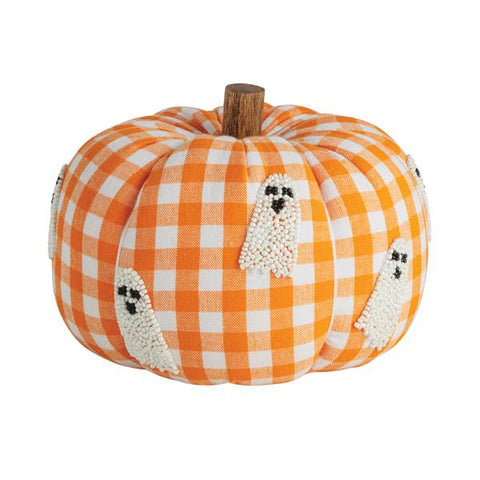 Ghost Beaded Pumpkin - Orange Buffalo Plaid