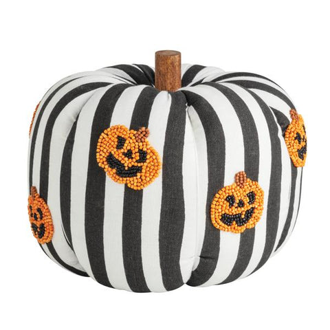 Jack-O-Lantern Beaded Pumpkin - Black & White Stripe