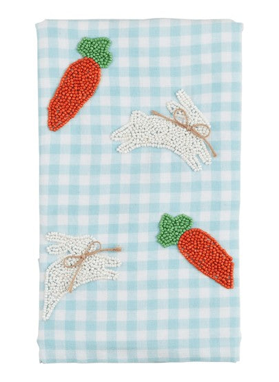 Bunny & Carrot Beaded Hand Towel - Blue