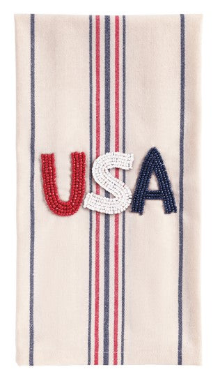 USA Beaded Americana Hand Towel - White