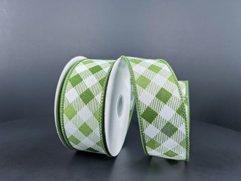 Sage Moss Diamond Hombre Wired Ribbon - 1.5" x 10yds