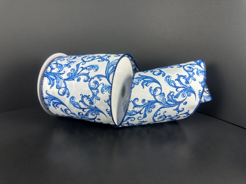 Blue Chino Swirls Wired Ribbon - 4" x 10yds
