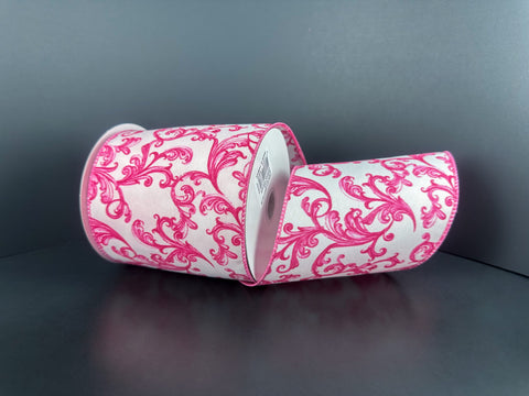 Pink Chino Swirls Wired Ribbon - 4" x 10yds