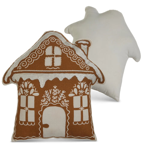 18" Gingerbread House Pillow - Brown/White