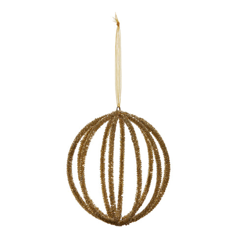 5" Antiqued Beaded Ball Ornament - Gold