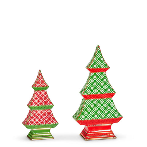 9.25" Geometric Pattern Tabletop Trees - Set of 2