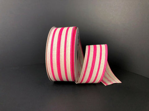 Ivory & Fuchsia Stripes Wired Ribbon - 1.5" x 10yds