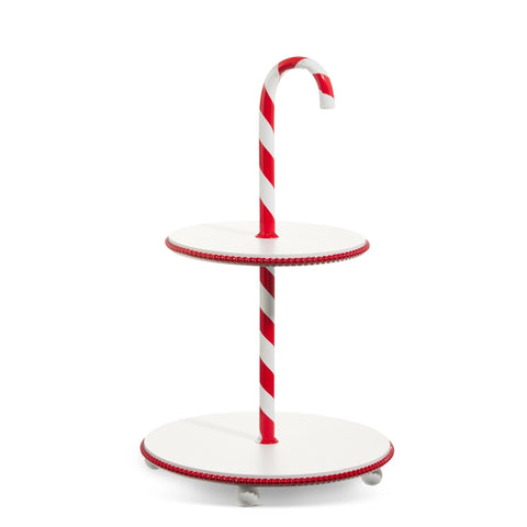 17" Candy Cane 2 Tiered Stand - White/Red