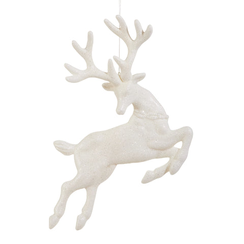 17.5" Glitter Leaping Deer Ornament - White