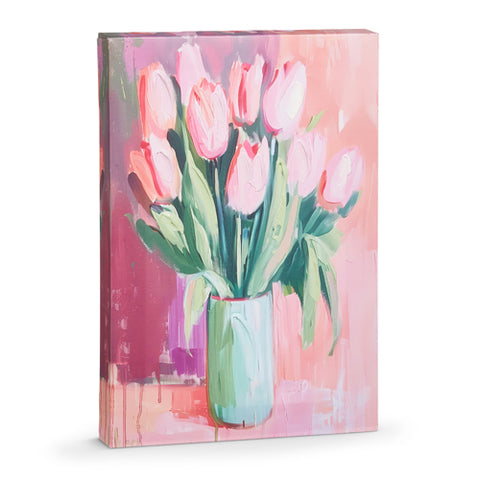 12" Pink Tulip Floral Wall Art Canvas