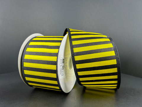 Black & Yellow Thin Striped Wired Ribbon - 2.5" x 10yds