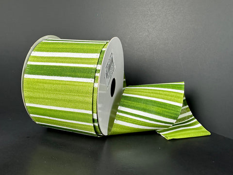 Green Sea Glass Stripes Wired Ribbon - 2.5" x 10yds