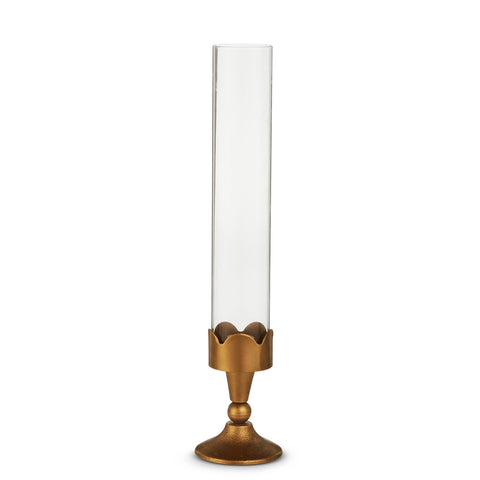16.25" Gold Scalloped Hurricane Glass Candlestick