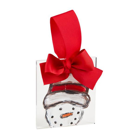 Snowman Acrylic Ornament With Red Bow