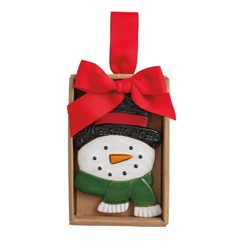 Snowman Stamped Ornament With Red Bow